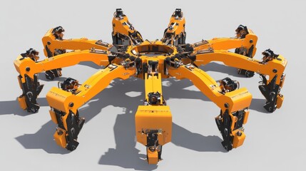 Poster - Robotic welding arms operating in synchrony to assemble structural components, no people