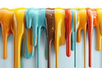 Poster - Colorful paint dripping down a surface, creating an abstract and vibrant design with a smooth, flowing texture, a modern and artistic look for creative backgrounds.