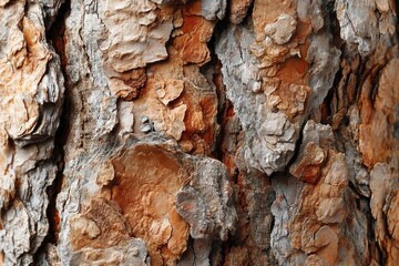 Aufkleber - A detailed close-up photograph of the rough and textured bark of a tree, showcasing the intricate patterns and earthy tones of brown, gray, and orange colors.