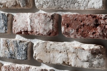 Poster - close-up detail of a textured brick wall with variations in color and surface, creating a rustic and
