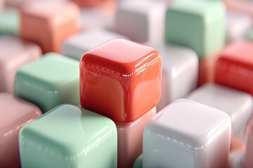 Poster - A close-up studio shot of colorful cube arrangement, creating a vibrant, modern, and aesthetically pleasing composition with soft, pastel tones and gentle light.