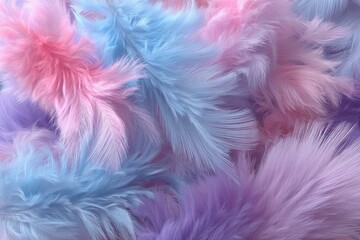 Poster - Pastel feathers creating a soft, delicate texture and soothing color gradient, perfect for backgrounds and design elements, with dreamlike and fluffy effect.