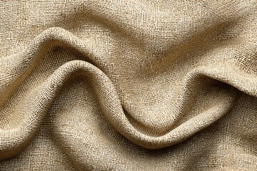 Poster - close-up shot of textured burlap fabric with subtle folds and intricate weave details, creating a ru