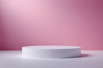 Poster - A minimalist scene features a white cylindrical podium against a soft pink backdrop.  Subtle lighting enhances the clean aesthetic.