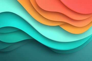 Poster - Abstract layered paper cut background with smooth wavy lines in vibrant colors, creating a dynamic and modern textured design for creative projects.