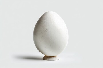 Fototapete - An off-white, textured decorative egg stands on a small stand against a plain background, casting soft shadows and showcasing the unique surface details of the egg art.