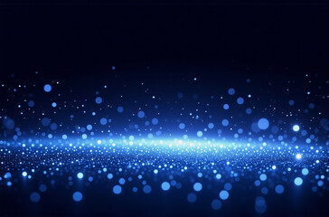 Wall Mural - luminous blue particles scatter across a dark backdrop, creating a sparkling bokeh effect. light ema