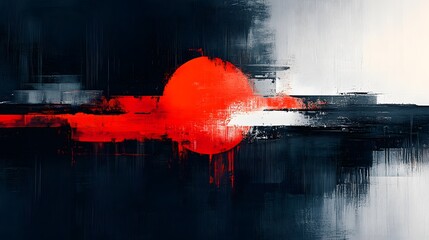 Poster - Bold abstract painting with a central red ellipse, contrasting dark textures and bright white. Horizon divides the canvas, creating depth and movement. Abstract Medical Pain