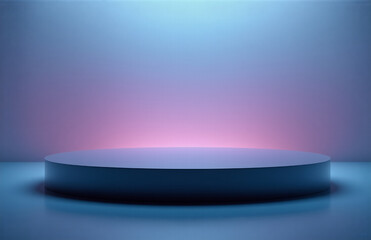 Aufkleber - dark blue round podium on a smooth gradient background transitioning from blue to pink, creating a s