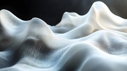 Poster - Ethereal white form against a dark backdrop evokes serenity. Undulating surface textures and soft, reflected light create an otherworldly landscape. Abstract Medical Pain.