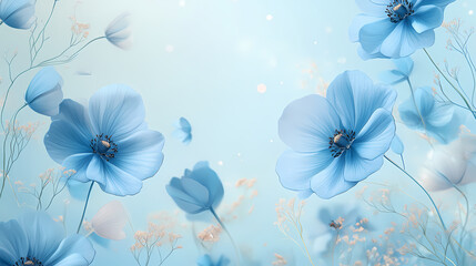 Wall Mural - tranquil blue flowers on delicate light blue background, serene floral dream serene. dream bloom. il