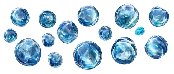 Poster - Translucent blue aqueous spheres floating on an isolated transparent canvas background