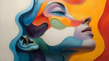 Poster - Vibrant hues capture a woman's profile, a modern abstract portrait. Bold brushstrokes and flowing colors create depth and evoke emotion. Expressive art for diverse themes. Abstract Medical Pain
