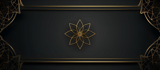 Poster - Elegant Black Backdrop with Geometric Golden Floral Emblem and Border Design