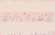 © joeycheung - Pastel floral design featuring delicate leaves, small flowers, and hearts arranged in a horizontal band on a soft peach background. The style is simple and charming, ideal for stationery or textile pr