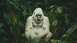 © Muhammad - Rare albino gorilla sitting in a dense jungle powerful muscles visible beneath its pure white fur cinematic wildlife photography