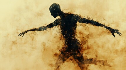 Aufkleber - Dynamic figure in motion, evoking energy and purpose. Earthy tones create a grounded feel. Brushstroke texture adds artistic flair, perfect for creative projects. Abstract Medical Pain