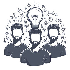 Poster - Minimalist depicting the and creative problem solving of a team centered around a lightbulb symbol of innovation and