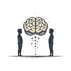 Poster - Minimalist depicting two human figures connected by a shared brain symbolizing the power of and creative thinking