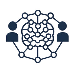 Poster - A minimalist geometric SVG style graphic depicting a central brain icon connected by lines to two human icons representing the concept of teamwork brainstorming