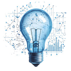 Poster - A stylized depicting a lightbulb as a symbol of idea data visualization elements like graphs and arrows emerging from it representing the growth and success of innovative thinking