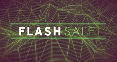 Poster - FLASH SALE text glowing on purple background, bar elements flashing with neon green wireframe mesh