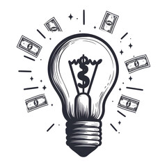 Poster - Minimalist of a lightbulb icon with dollar signs inside representing the concept of profitable and valuable ideas for business and financial success