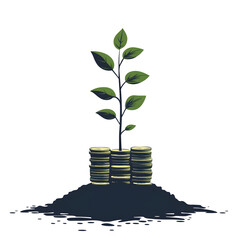 Poster - A stylized depicting a small green plant growing from a stack of coins symbolizing the growth and prosperity that can come from wise financial investments