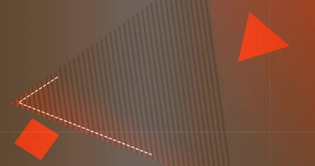 Poster - Flat design striped triangle animating over brown gradient, dashed arrow guiding toward red shapes