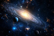 © inas - Spiral galaxy glowing with radiant light in deep space surrounded by countless stars and distant planets, showcasing the vastness and beauty of the universe