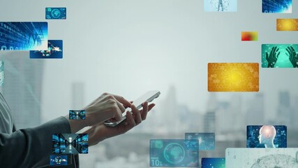 Poster - Woman using smartphone and digital image concept