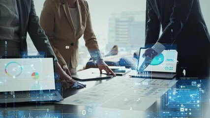 Poster - Group of business people meeting and digital technology concept