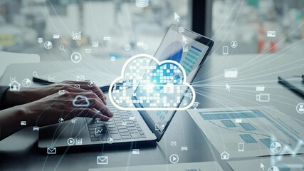 Fototapete - Cloud computing concept with business people using laptop