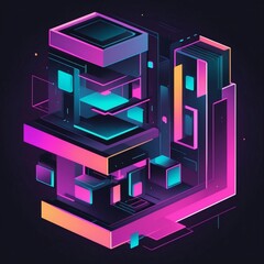 Aufkleber - Futuristic 3D digital neon art of a complex network structure