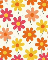 Poster - a vibrant pattern of cheerful flowers in a seamless arrangement. The bright colors and playful design evoke a sense of joy and warmth, perfect for adding a touch of nature-inspired whimsy