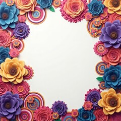 Poster - A vibrant floral arrangement with a blank space in the middle, perfect for adding text. The artwork features a variety of paper flowers in an array of bright colors