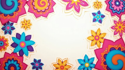 Poster - a vibrant array of colorful flower adorn the frame, creating a lively and decorative backdrop. The composition is joyful and eye-catching