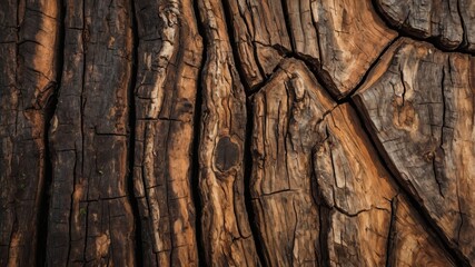 Aufkleber - close-up of a weathered, textured wood surface, displaying intricate grain patterns and natural details