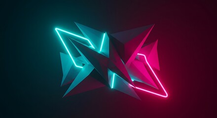 Poster - Abstract Polygon Design with Neon Light Accents Against Dark Background
