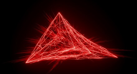 Poster - Glowing Red Triangle with Mesh Structure on Dark Background Design
