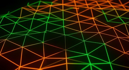 Poster - Abstract Glowing Triangle Grid with Green and Orange Lines