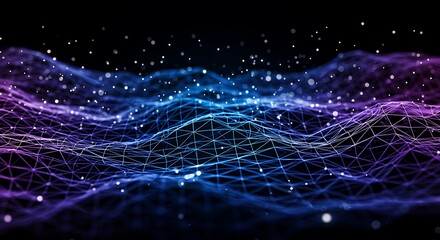Poster - Abstract Wireframe Landscape with Blue and Purple Glowing Points