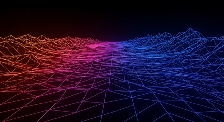Poster - Abstract Wireframe Landscape with Gradient Colors Technology and Futuristic Design
