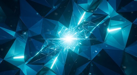 Poster - Abstract Triangular Geometric Pattern with Shining Light in Blue Tones