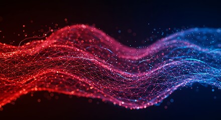Poster - Abstract Network Connection with Red and Blue Wavy Glowing Dots