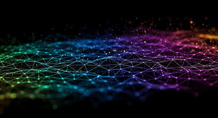Poster - Abstract Network Connection with Colorful Lines and Dots on Black Background