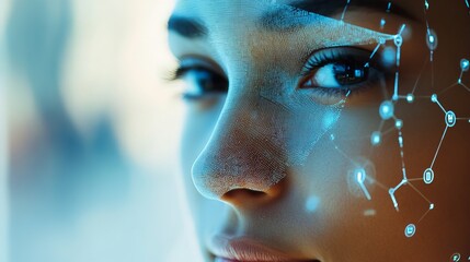 Poster - futuristic woman face digital art abstract network technology modern blue light glowing elegant fema