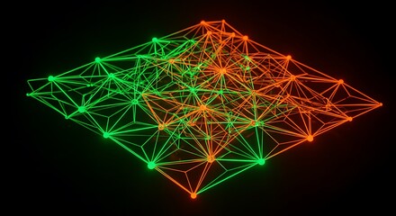 Poster - Abstract Network Structure with Green and Orange Nodes on Dark Background