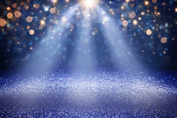 Wall Mural - A captivating blue glitter backdrop with spotlight beams.