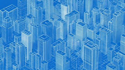 Aufkleber - Isometric city blueprint graphic. High-angle view of architectural digital drawing.  Use Stock photo for architectural, urban design, or business concepts